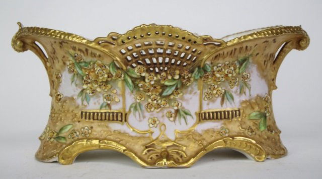 ERNST WAHLISS AMPHORA CENTREPIECE BOWL: Old repair. Hairline measures 4 in.