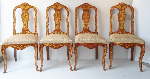 SET OF FOUR CONTINENTAL MARQUETRY INLAID CHAIRS (1 of 3)