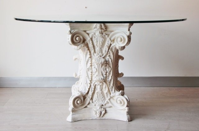 GLASS TOP TABLE AND FOUR LOUIS XV STYLE CHAIRS (1 of 3)