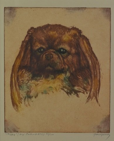 HORNYANSKY, Nicholas (Canadian, 1896-1965): "Skippy" (Dog Portrait #2) 22/150 Aquatint Image size: 8 3/8 x 6 7/8 in. (21.2 x 17.4 cm.) Framed: 15 1/8 x 13 1/2 in. (38.4 x 34.2 cm.)