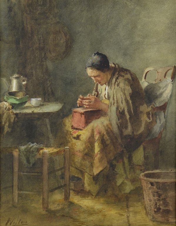 UNIDENTIFIED ARTIST (EUROPEAN SCHOOL): Untitled: Lady Seated By The Window Watercolour on paper (laid down). Image size: 16 1/4 x 12 3/4 in. (41.2 x 32.3 cm.) Framed: 24 x 21 in. (60.9 x 53.3 cm.)