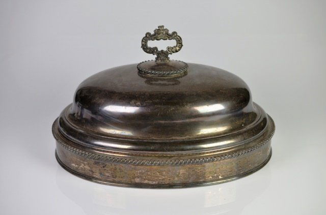 PAIR LARGE 19TH C ENGLISH SILVER PLATED MEAT DOMES (1 of 3)