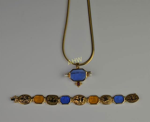 ITALIAN GOLD CAMEO NECKLACE & BRACELET (1 of 2)