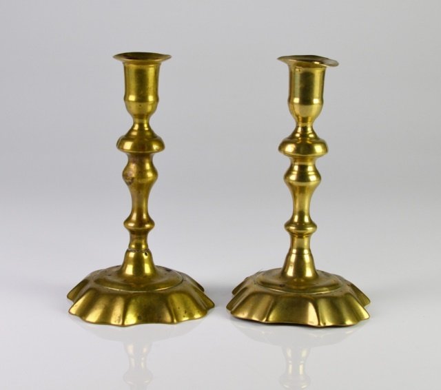 PAIR OF GEORGIAN ENGLISH BRASS CANDLE STICKS (1 of 2)