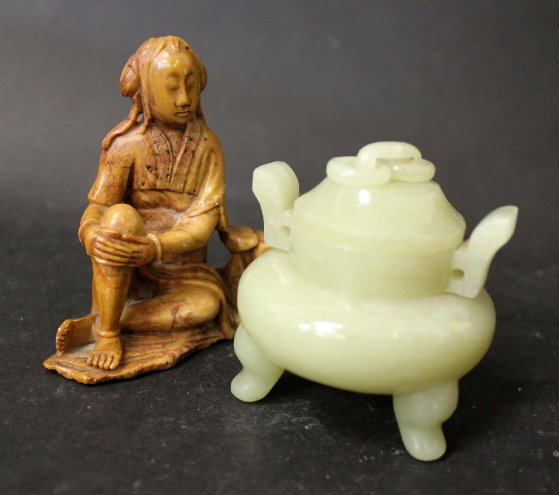 SOAPSTONE FIGURE WITH JADE INCENSE BURNER (1 of 12)