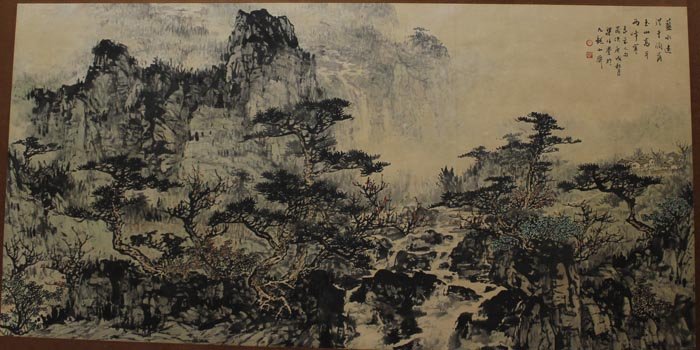 Lang Bo Yu(1903--1978）Landscape, Chinese: Lang Bo Yu(1903--1978）Landscape, Chinese Painting Framed, Paper, Signed and Seals 138.4x68,5cm(54 1/2x27in) 梁柏譽 