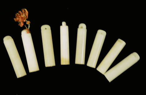 8 Pieces Chinese Carved Cylinder Shape White Jades,Qing: Tallest：7.5cm(2 7/8in) 清 八件和田白玉翎管