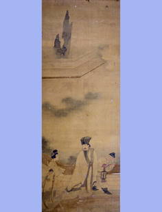 Su Liu Peng (1791-1862) Chinese Figure Painting: Ink and color on paper, hanging scroll, signed and sealed, 124.5x45cm (49x17 3/4in) 蘇六朋(1791-1862)設色立軸紙本：人物圖