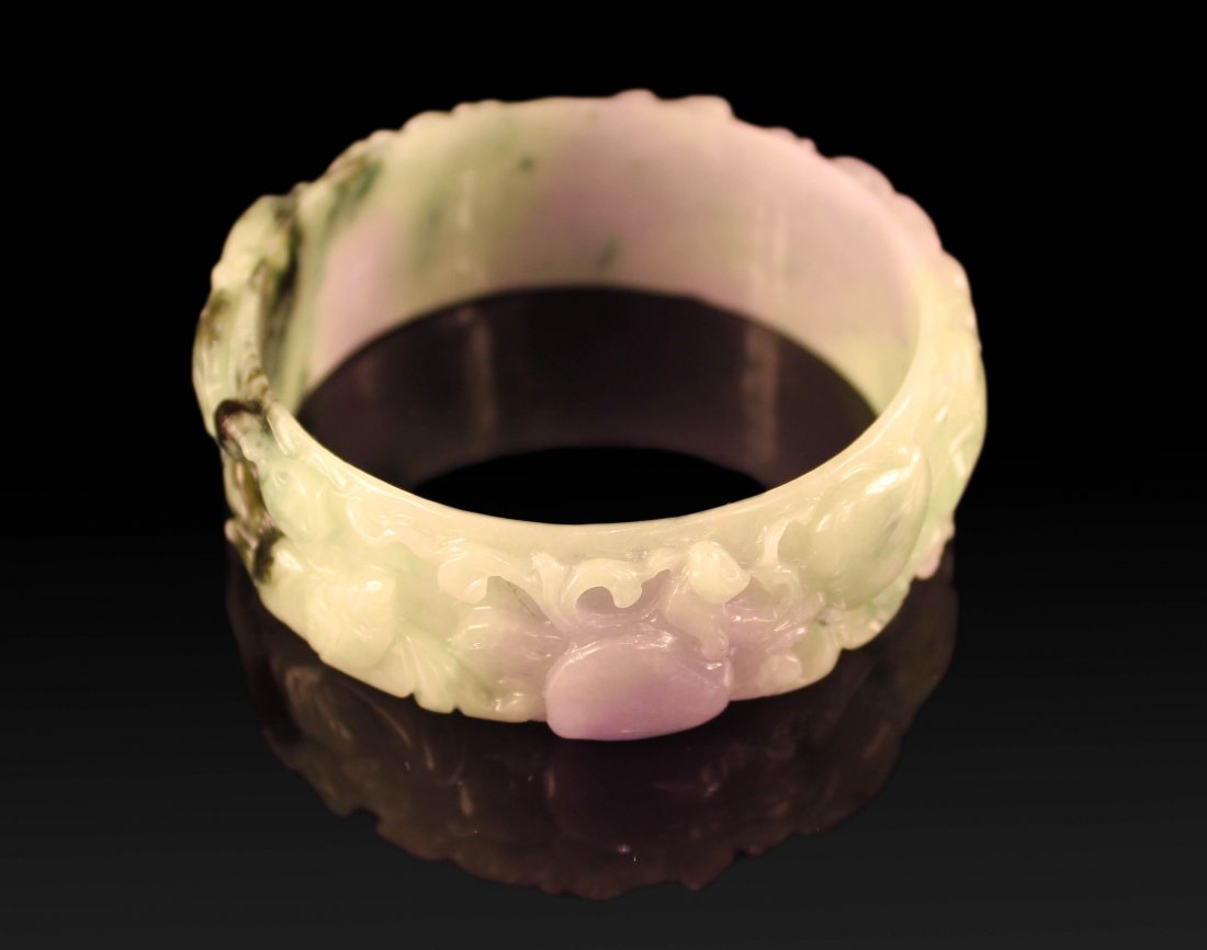 CHINESE LAVENDER AND GREEN NATRUAL COLOR JADEITE BANGLE: Lavender And Green Natural Color Jad