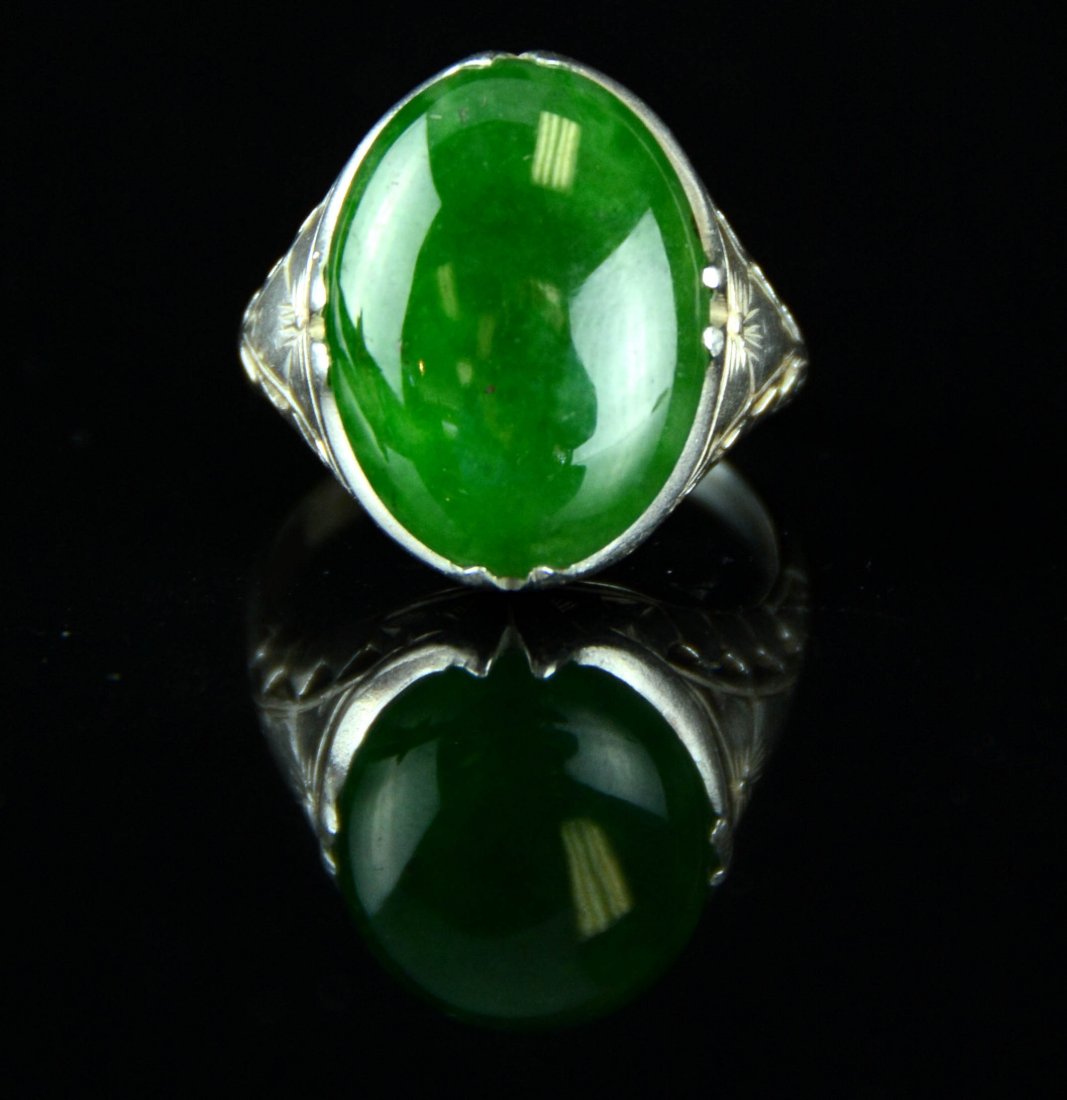 CHINESE TRANSLUCENT JADEITE RING WITH SILVER RING: Guarantee Grade A jadeite or refund&#