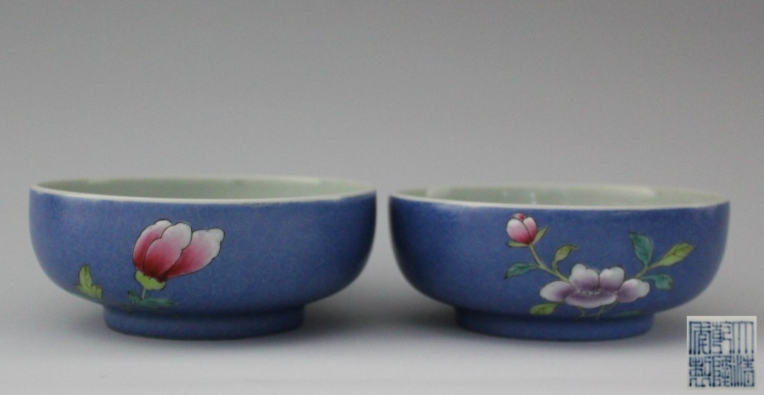 PAIR OF CHINESE FAMILLE PORCELAIN BOWL, QING DYNASTY: Da Qing Qian Long Nian Zi Mark
Inner