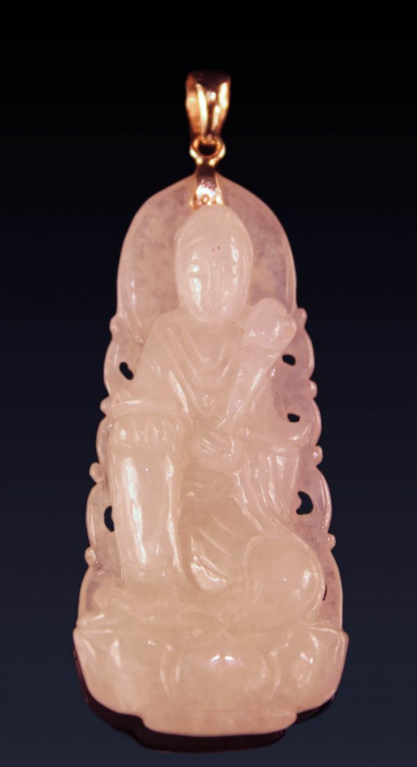 NATURAL TRANSLUCENT CHINESE CARVED GUANYIN JADEITE: Natural Translucent Chinese Carved 