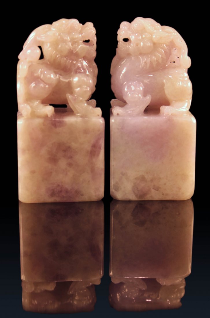 PAIR OF NATRUAL LAVENDER CHINESE JADEITE SEAL: Pair Of Natural Beautiful color Lave
