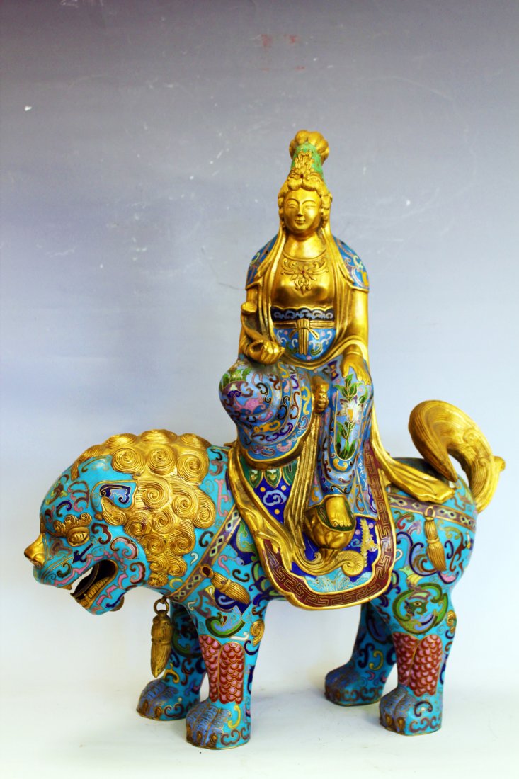 CLOISONNE GUANYIN AND QILIN: "A Cloisonne Guanyin and Qilin
景泰藍&#