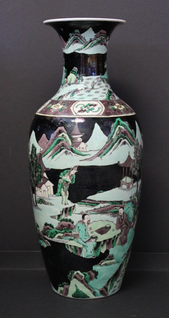 CHINESE FAMILLE NOIRE PORCELAIN VASE: "A Large Chinese Famille Noire Porce