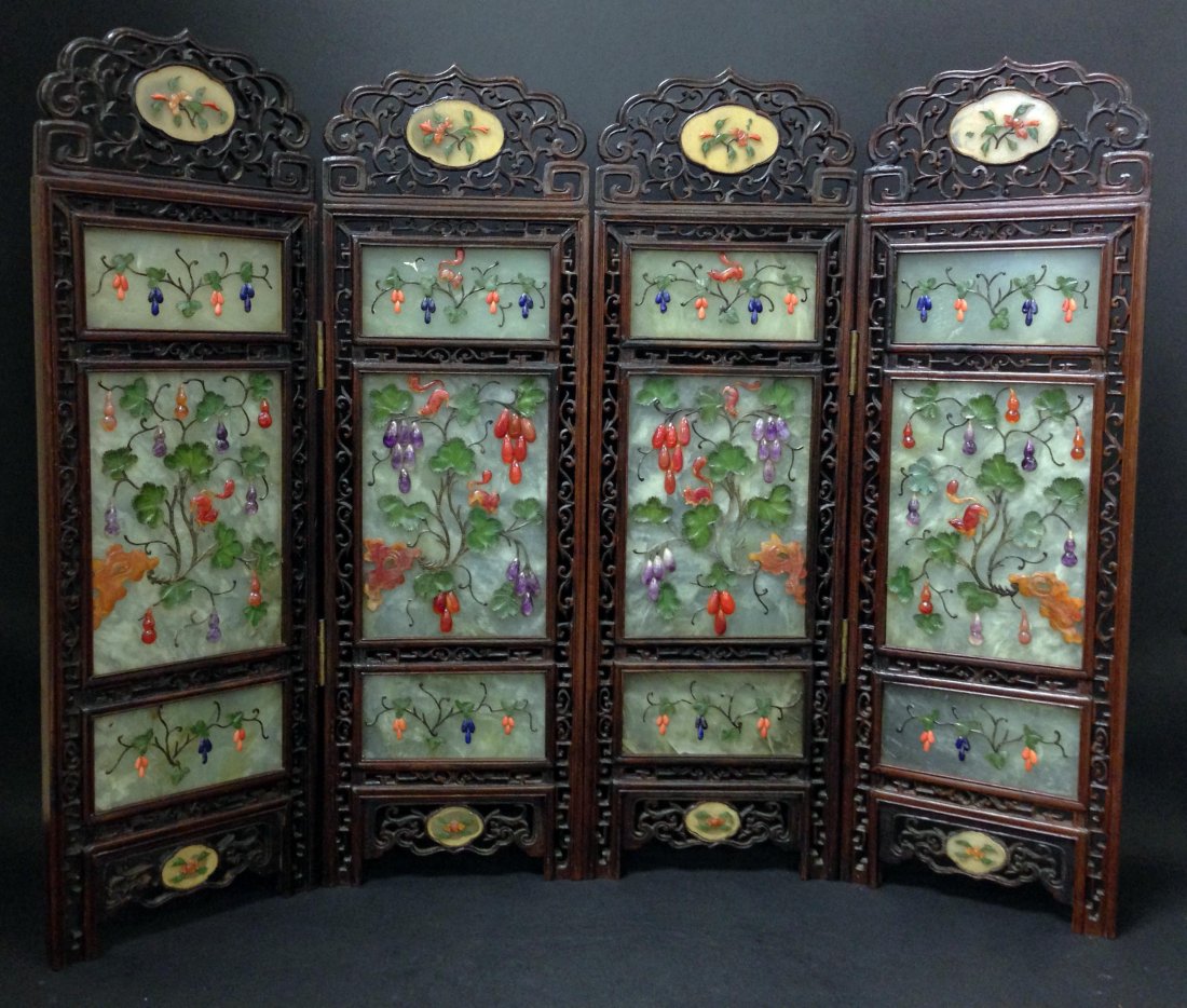 A CHINESE TABLE SCREEN WITH ASSORTED GEM STONES OVERLAI: 2051 19th Century, A Chinese Table Screen with Assorted Gem Stones Overlaid W: 60 cm (24 in ) Estimate: $2500 - $3000