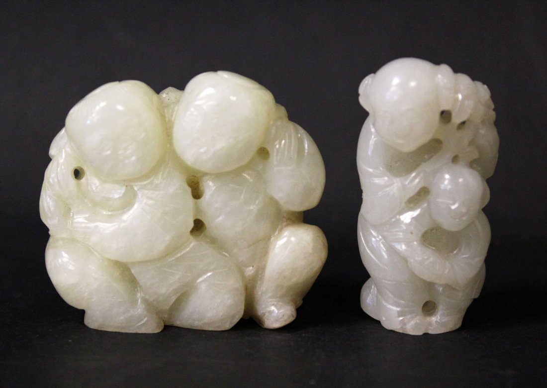 19TH, 2 PCS CHINESE WHITE JADE LUCKY BOY CARVED (1 of 7)