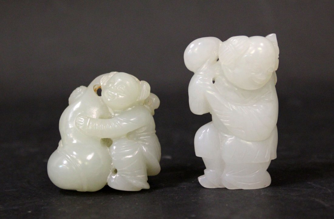 19TH, 2 PCS CHINESE WHITE JADE LUCKY BOY CARVED (1 of 10)