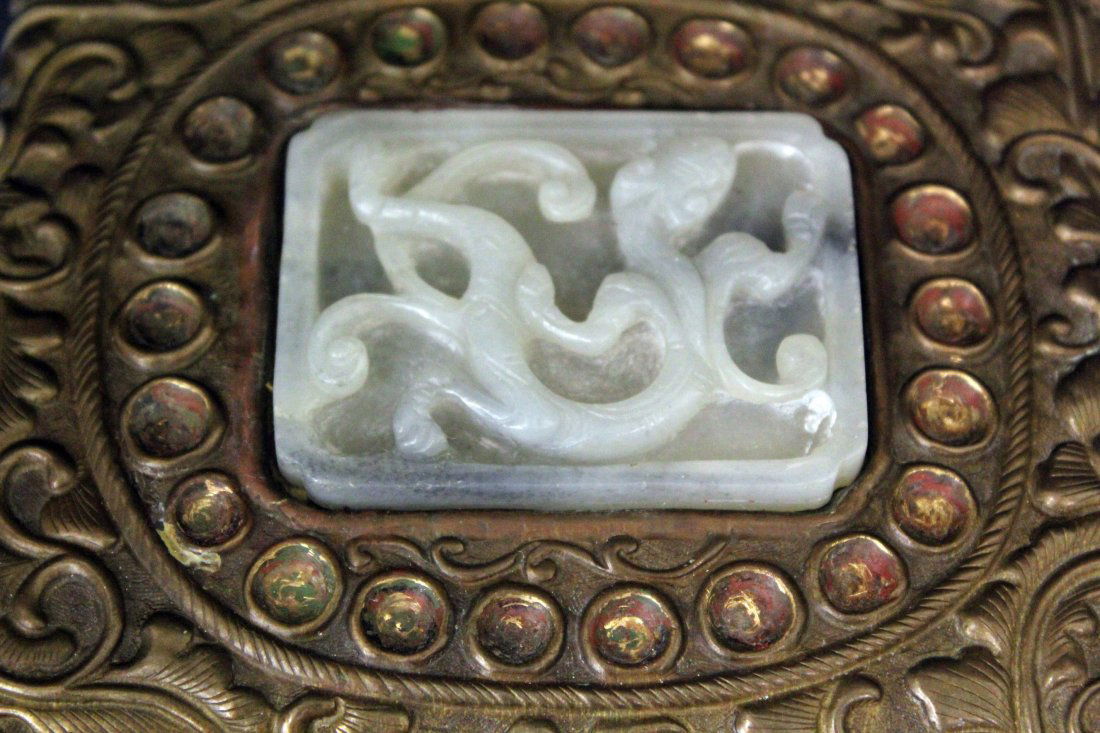 A CHINESE COPPER WITH WHITE JADE JEWLERY BOX (1 of 6)