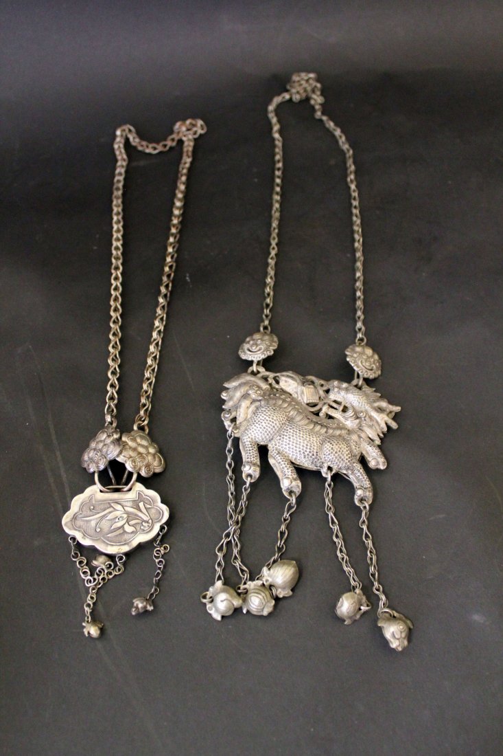 TWO CHINESE SLIVER LONG LIFE LUCKY NECKLACES (1 of 7)