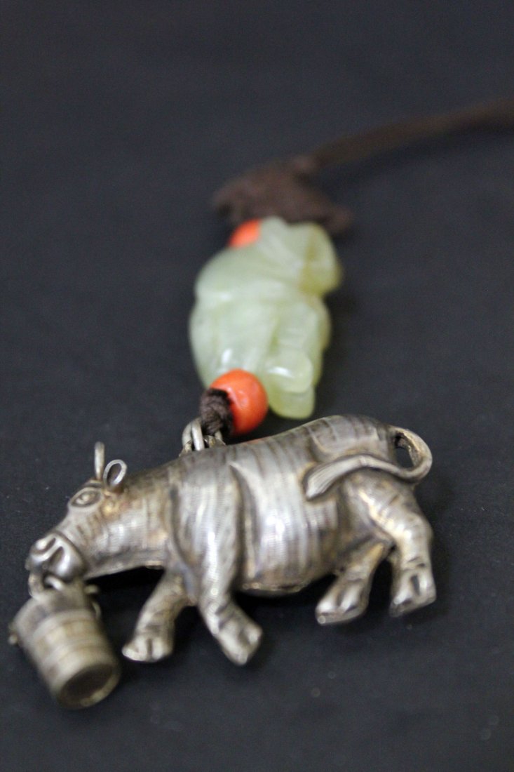 A CHINESE WHITE JADE LUCKY MOKEY WITH BUFFALO PENDANT (1 of 3)