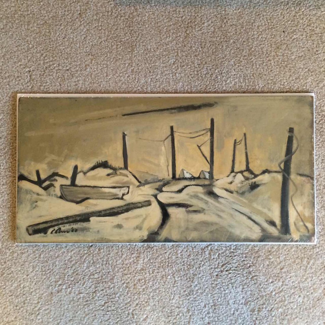 Harold Cohn 1908-1982 oil on board 12" x 24 dated 1950 (1 of 2)