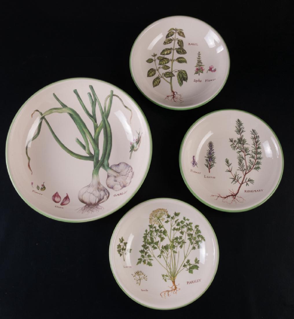 Williams-Sonoma "Culinary Herbs" Pasta Set: Williams-Sonoma "Culinary Herbs" pasta bowl serving set to include: one large serving bowl and three individual bowls, each featuring a different herb plant with name, leaf and flower detail on an off