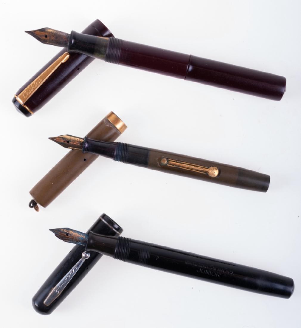 Vintage Waterman & Conklin Fountain Pens: Three (3) vintage fountain pens, including one Waterman's Ideal measuring 4-1/2" in length, one Waterman's Junior measuring 4-1/2" in length, and one Conklin, measuring 5" in length. All are makers ma