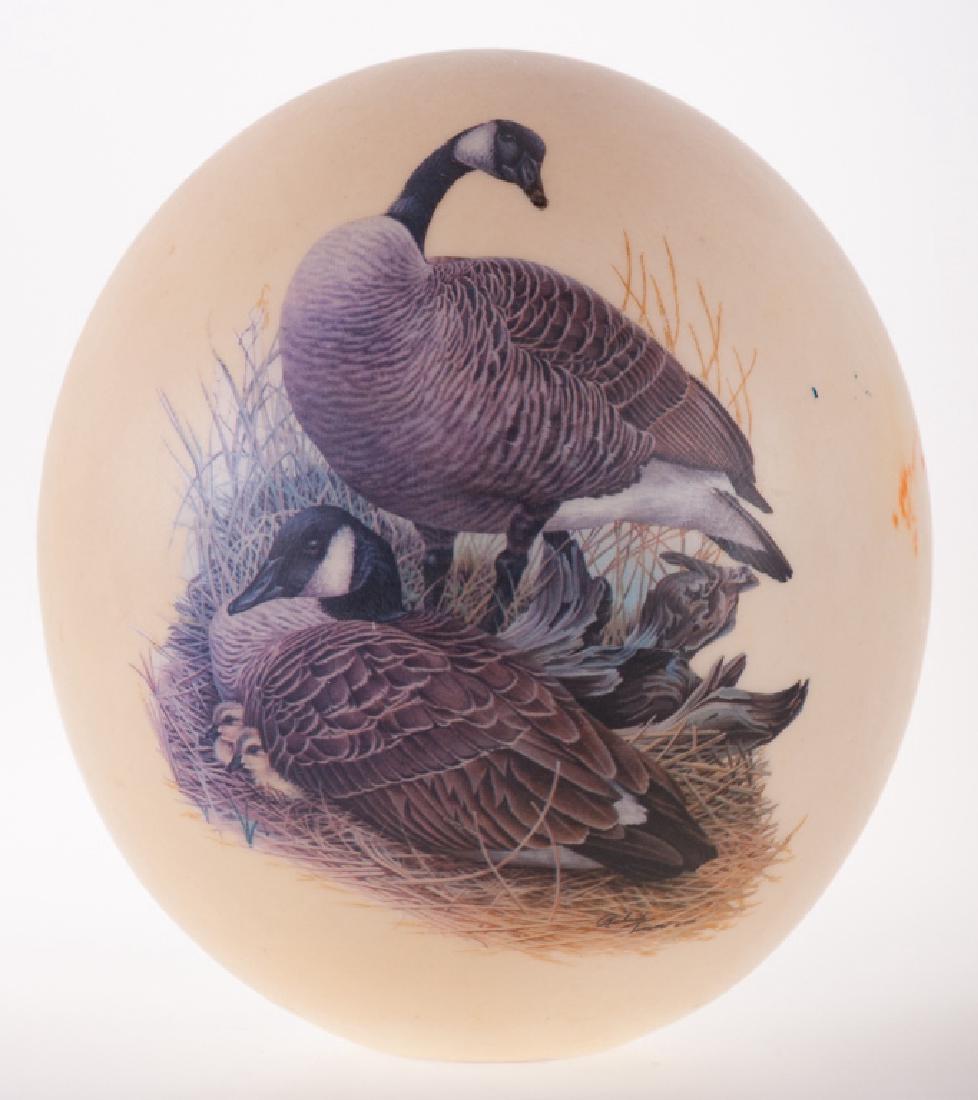Ostrich Egg with Canada Goose Transfer Design: Ostrich egg with Canada Goose transfer design based on a painting by Richard Timm; measures approximately 6" high.Richard Timm (American, ?- ) is a renowned wildlife artist who has won numerous wildli