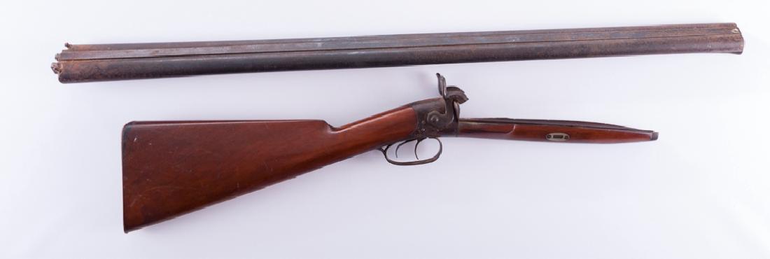 Whitney Arms Double Barrel Gun: Rare Whitney Arms firearm patented by Eli Whitney Oct. 23, 1866 and produced 1870-1874 with an estimated 2500 manufactured in any gauge. This is a 12 gauge Serial #431, 32" barrel muzzle-load percussi