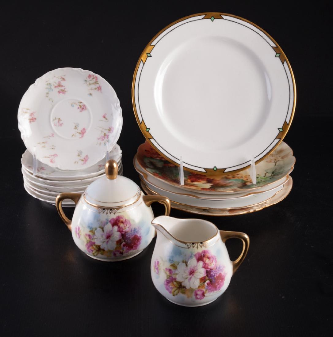 Royal Rudolstadt, Haviland, D&C France Limoges: Dinnerware, assembled, comprising of approximately fourteen pieces to include: seven Haviland & Company saucers, one Haviland salad plate marked E.E. Heusen, two pictorial Haviland salad plates, D&C F
