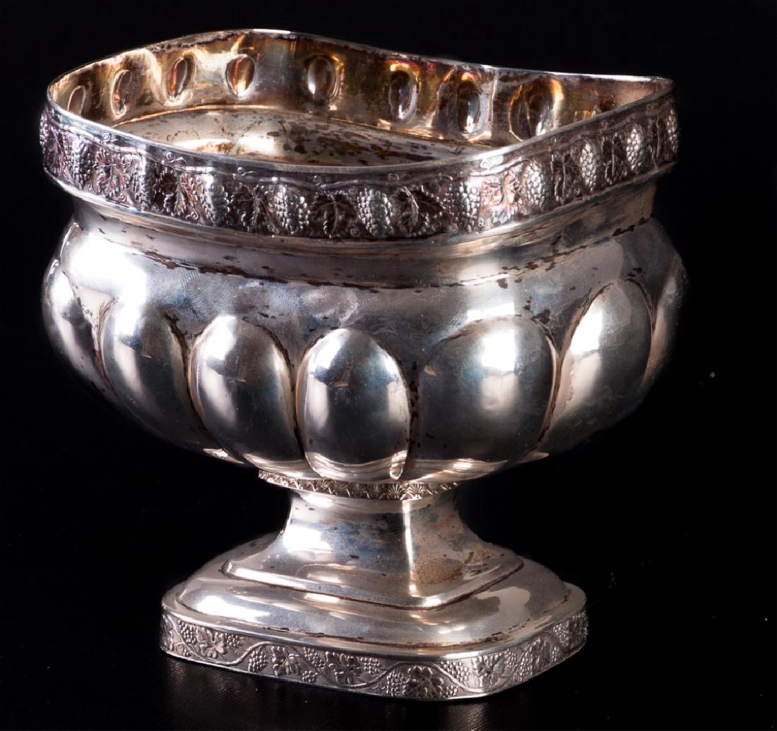 American Coin Silver John Crawford Waste Bowl: American coin silver waste bowl by John Crawford, N.Y. 1815-1835, Philadelphia 1837-1843, having a footed lobed body with banding of chased grape and leaf design. Measures approximately 6-1/4” high,