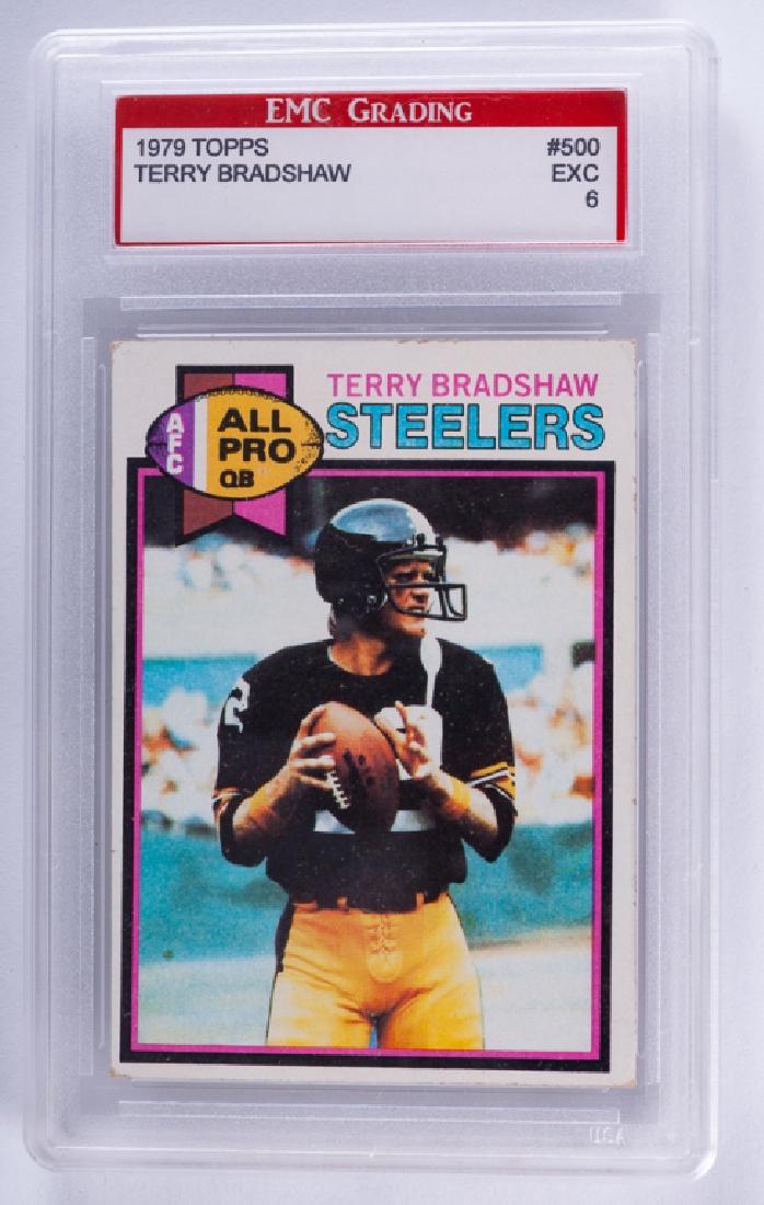 Terry Bradshaw 1979 Topps Football Card (Graded): The 1979 Pittsburgh Steelers season saw the Steelers successfully defend their Super Bowl Championship from the previous year as they achieved a 12–4 record and went on to defeat the Los Angeles Ram