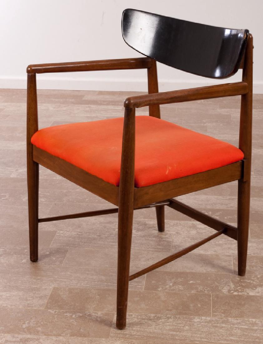 Hans Wegner Armchair: Hans Wegner armchair with an ebonized curved backrest and orange upholstered seat, unmarked; measures approximately 30-1/2” high, 23-1/2” wide with a seat depth of 17-1/2" and a seat height of 17-