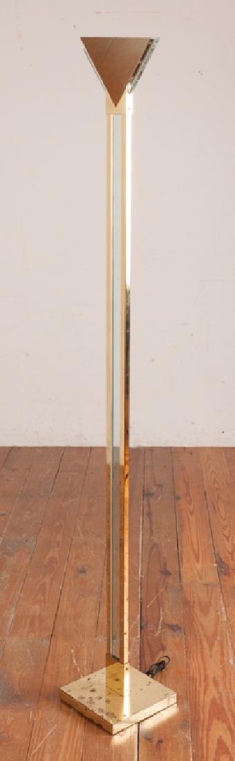 Sonnenman / Kovacs Brass & Lucite Torchiere Lamp: Robert Sonneman for George Kovacs brass & lucite torchiere floor lamp; measures approximately 69" tall and 9-1/4" square at base. Marked with label to bottom. Appears to be in good working condition b