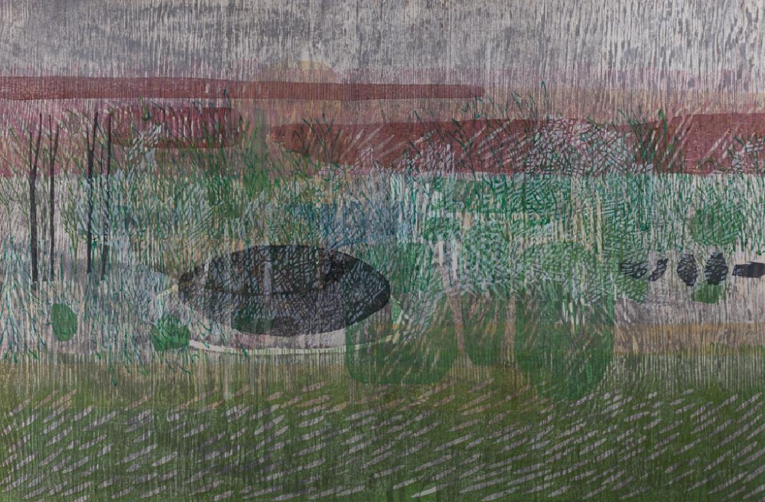James Kirby "Spring Storm" 2/15 Woodblock Print: James Kirby (American, 1931-1992) “Spring Storm” woodblock print. Framed and matted under glass. Titled to the lower center, numbered "2-15" to the lower left hand corner and signed by the artist 