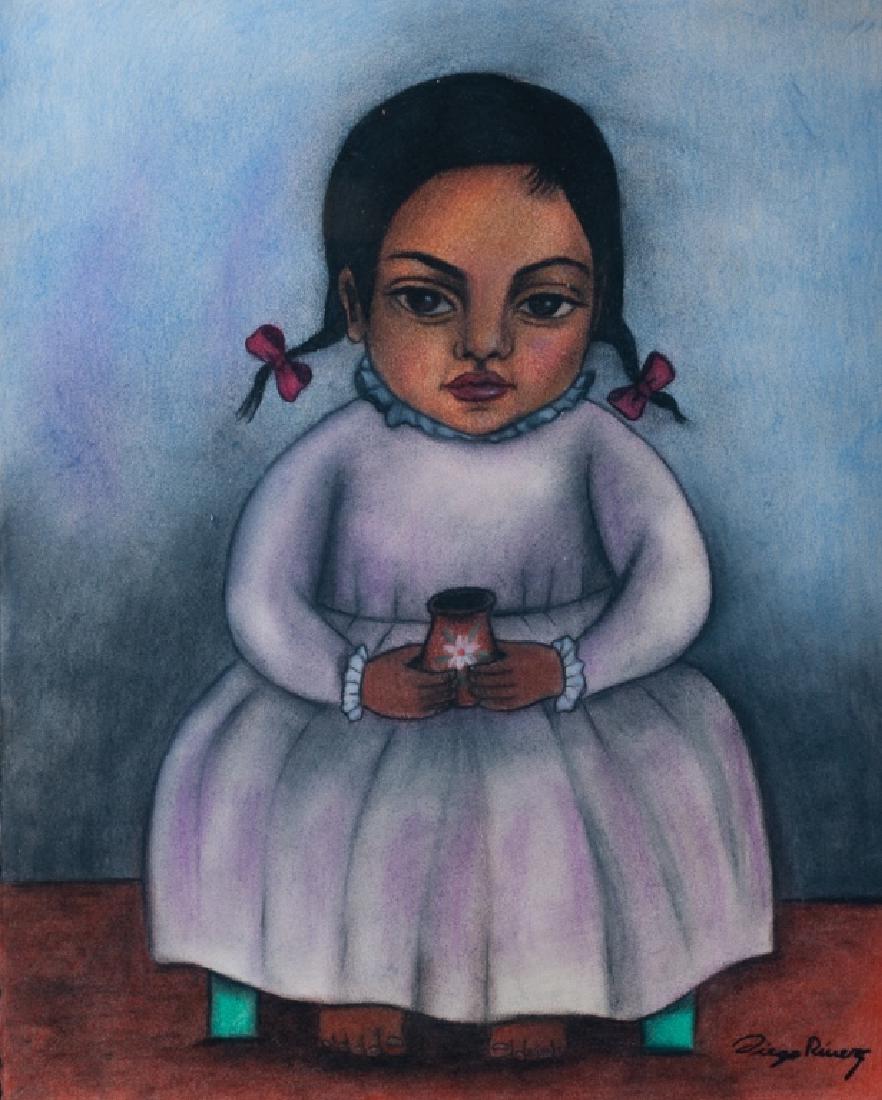  Diego Rivera Pastel Charcoal Child Portrait
