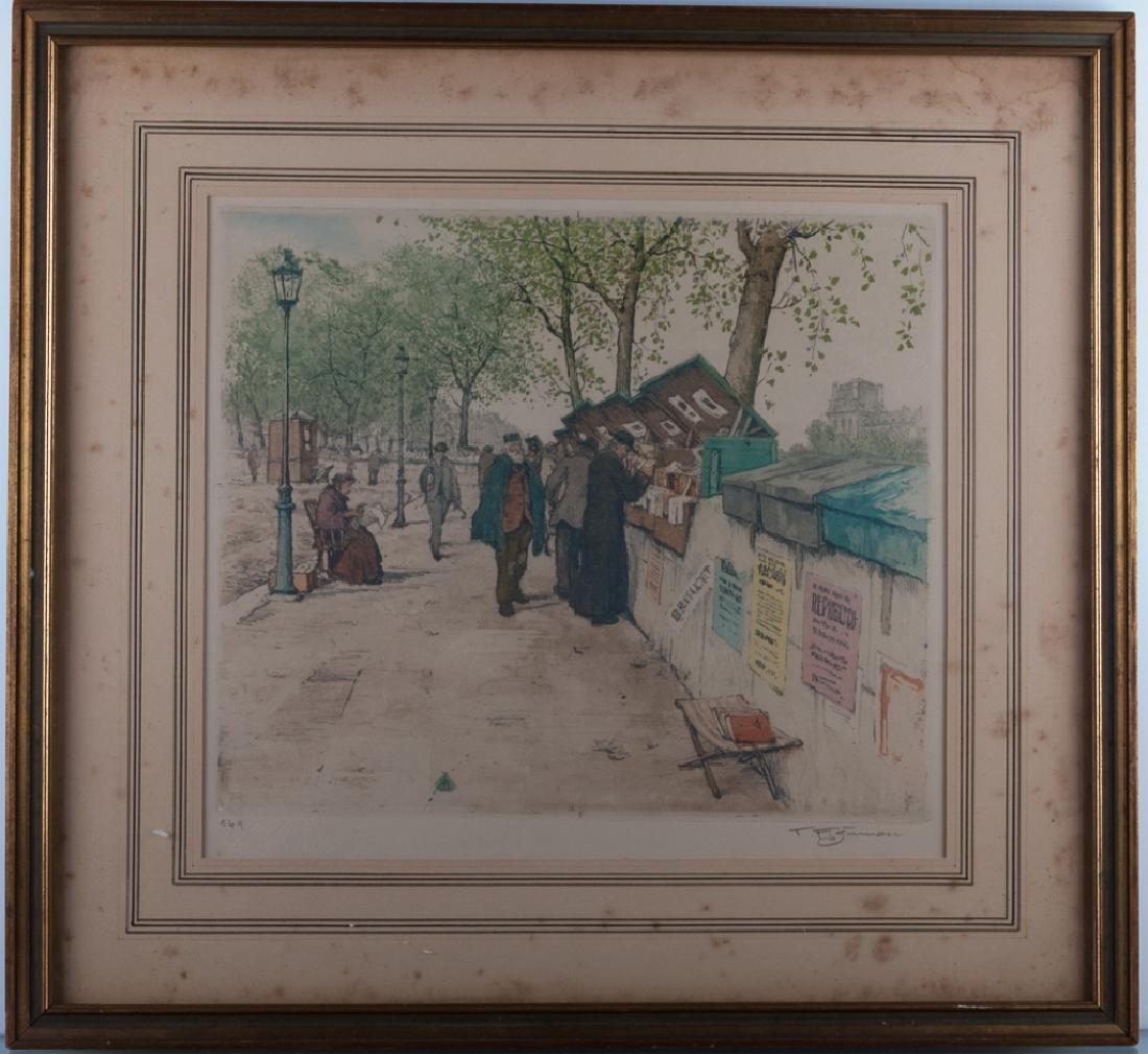 T. F. Šimon Color Lithograph Signed: Tavík František Šimon (Czech, 1877-1942) framed and matted under glass color lithograph depicting a Czech street scene, monogrammed to the image, hand numbered "149" to lower left, hand signed "T.