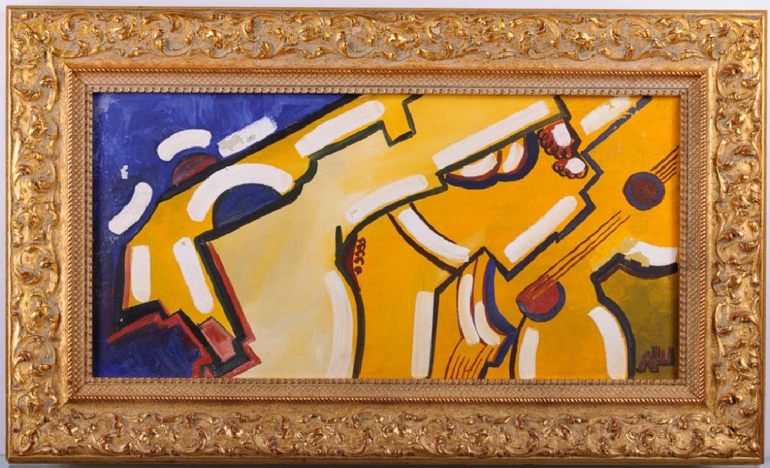 Alexander Shevchenko Abstract Oil On Canvas: Alexander Shevchenko (Russian, 1883-1948) untitled cubist abstract oil on canvas in an open face gilt frame, signed by the artist in Cyrillic to the lower right hand corner. Frame measures 16-1/2" in 