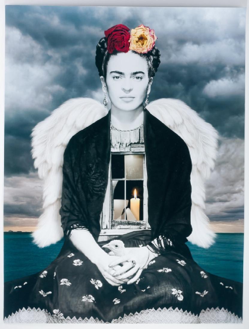 Tan Tolga Demirci Photo Collage, Frida Kahlo: Tan Tolga Demirci (Istanbul, B. 1974) unframed surrealist photographic collage titled "Portrait of Frida Kahlo (Vol.2)", and signed verso 'Demirci TAN". Measures 23-5/8" in height with width of 18". I
