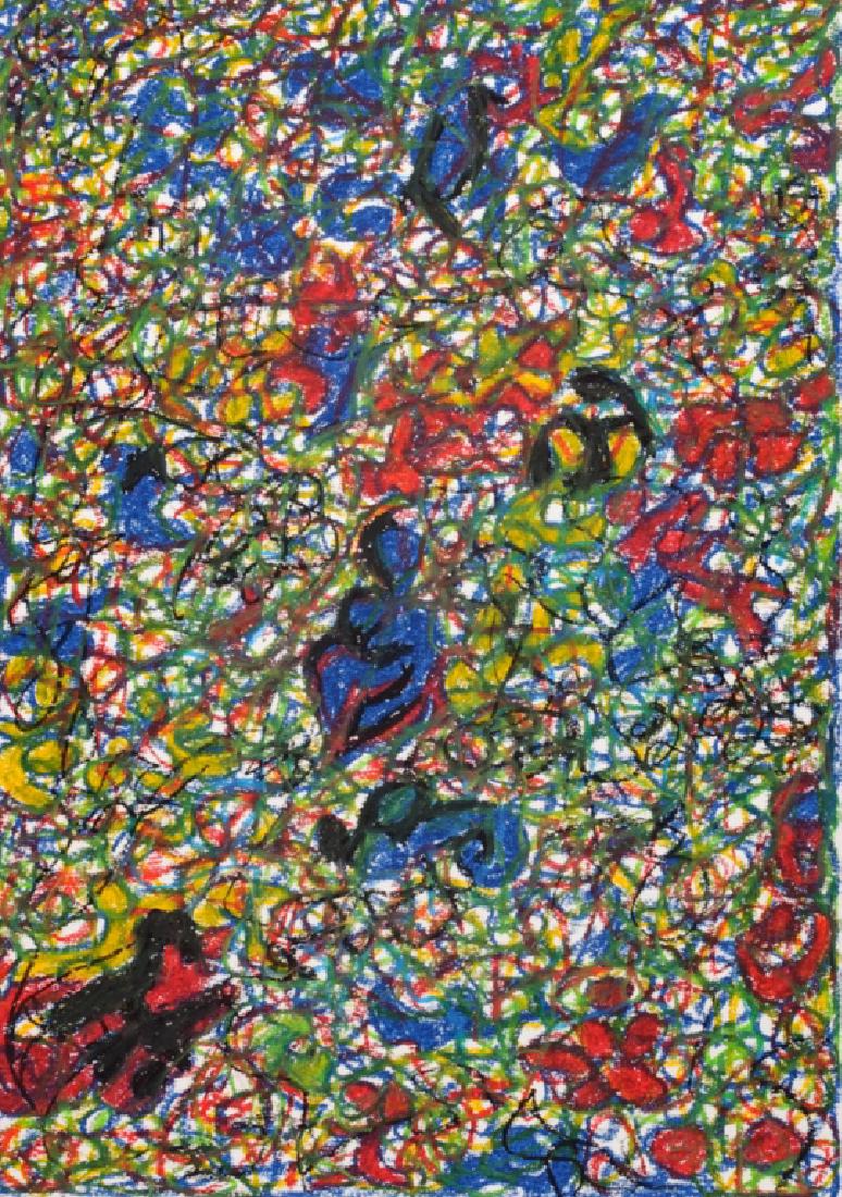 Kheyradolin Dzhaffarov Figural Abstract Pastel: Kheyradolin Dzhaffarov (Russia/America, b. 1988) unframed figural abstract expressionist pastel on wove paper, signed "Kheyradolin Dzhaffarov" and dated "2016" to lower right. Measures 24" in height w
