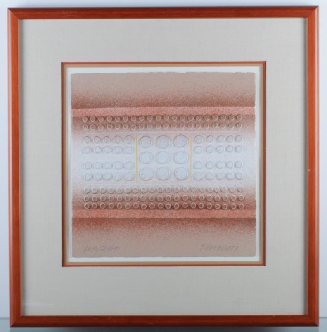 Paul Maxwell Cast Relief on Paper #165/250: Paul Maxwell (Arkansas, California, 1925-2015) triple matted and framed cast relief on paper pencil signed to bottom right "P Maxwell" and numbered to lower left "165/250". Wood frame measures19-3/4"