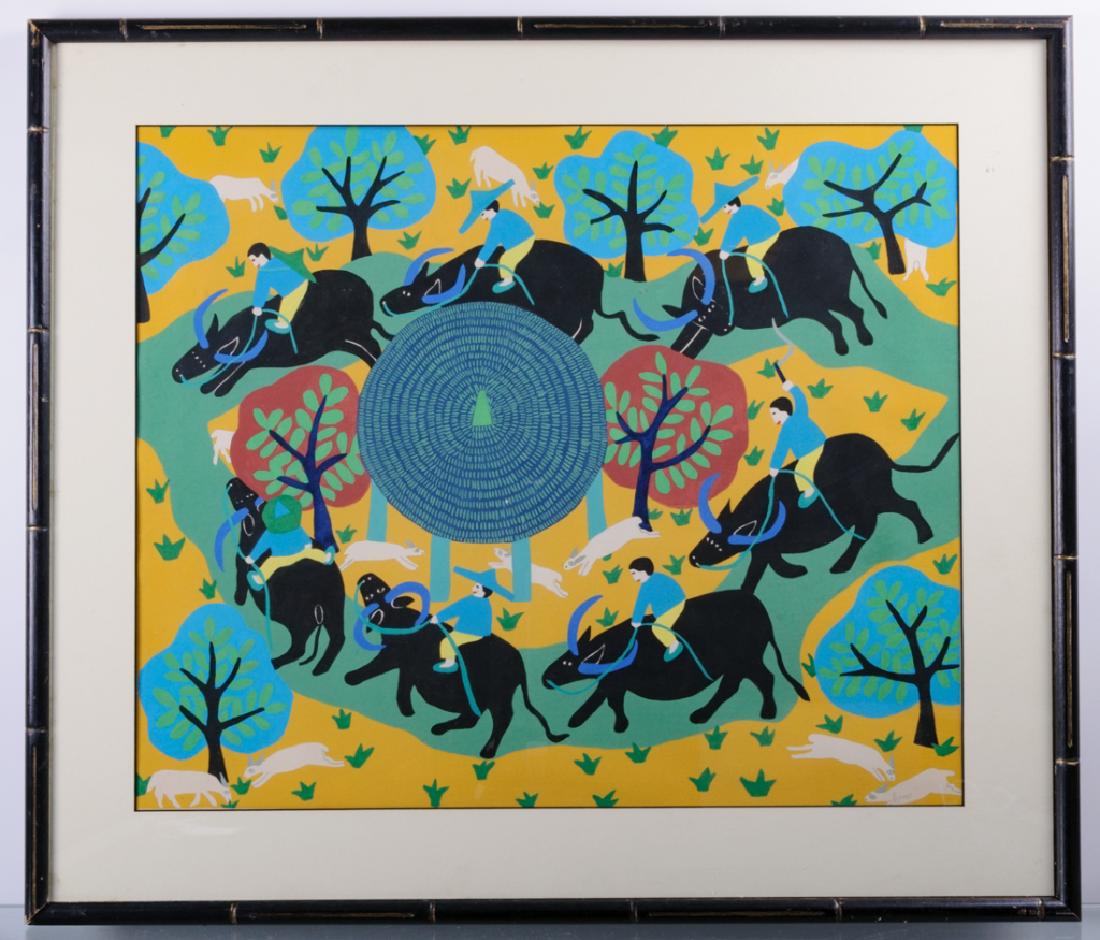 Tadashi Asoma Yak Riders Scene Acrylic on Paper (1 of 4)