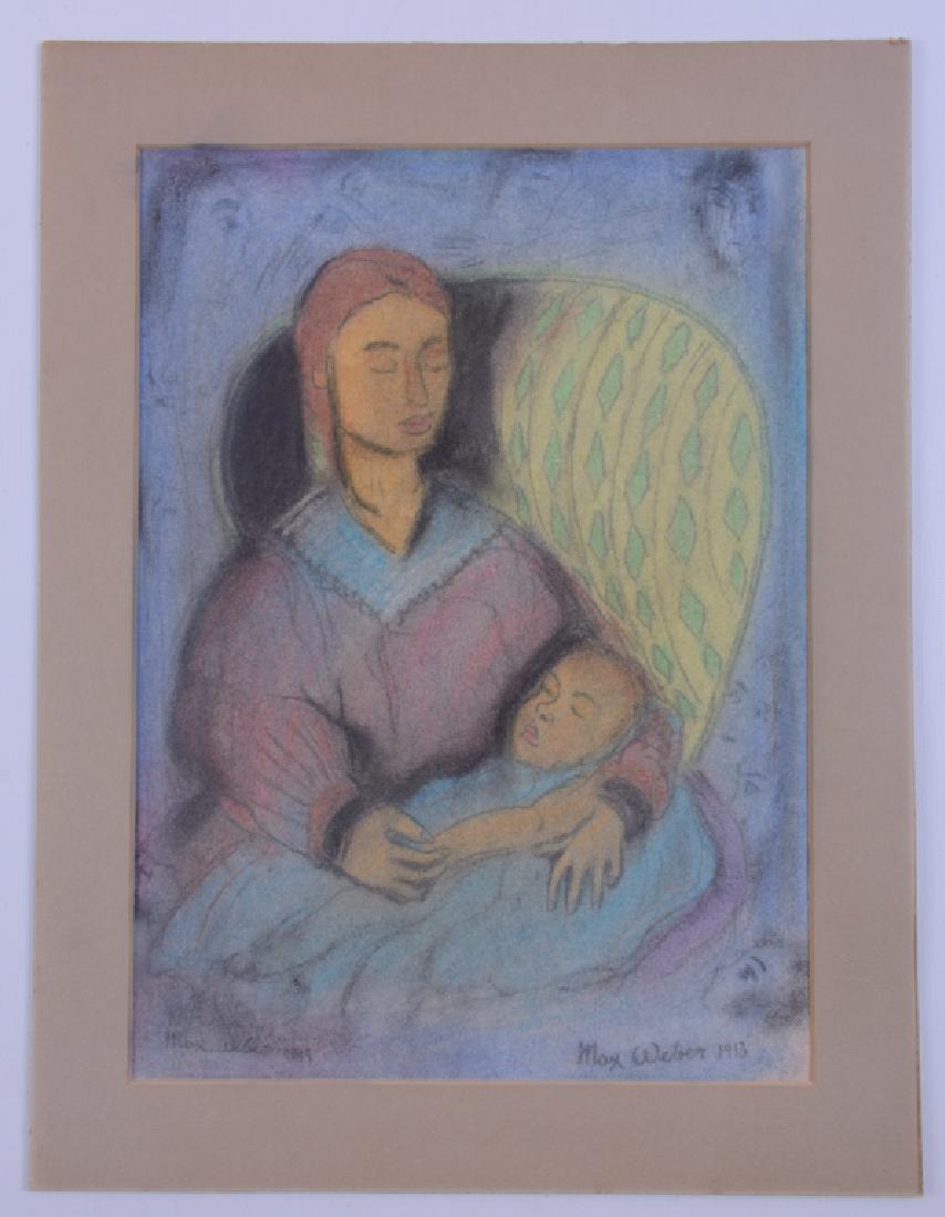 Max Weber Pastel on Card Study: Max Weber (1881-1961, New York, France, Russian Federation) pastel on card study depicting a woman holding a sleeping child. Illegibly titled and signed to the lower left. Signed to the lower right "M