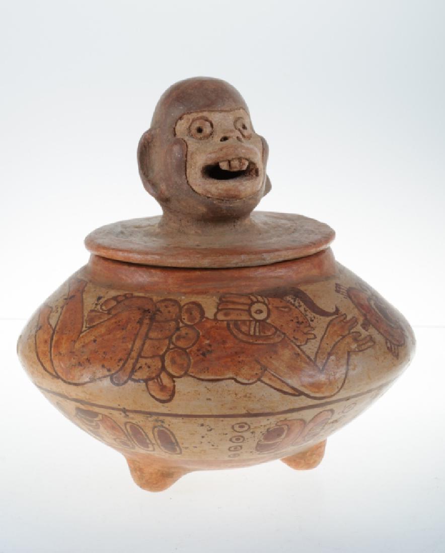 Incan Style Pottery Bowl with Monkey Finial (1 of 9)