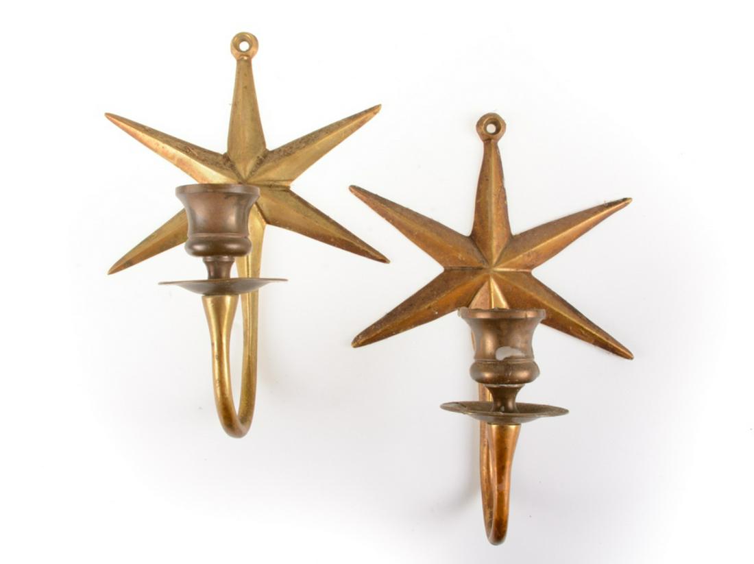 Harvin Brass Wall Sconces: Pair of Harvin one arm brass wall sconces. One marked to the the back. Measure approximately 7-7/8" high, 6" wide. All sales are subject to Bremo Auctions Terms & Conditions. Please review before bidd