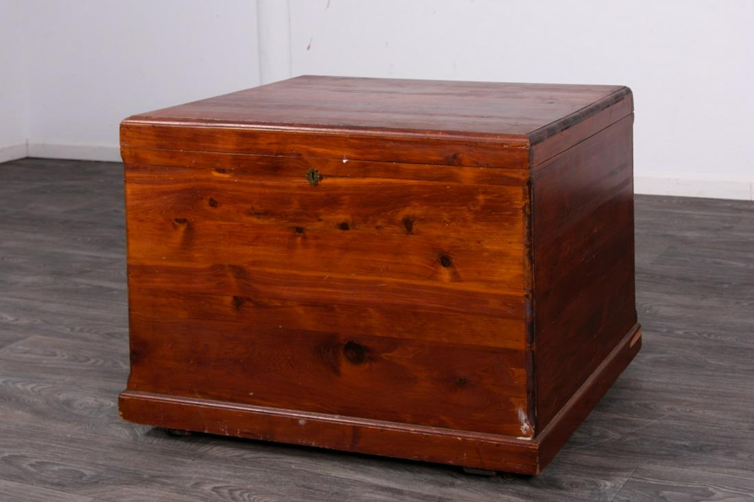 Cedar Chest with Key: Mahogany chest having a lift top with cedar lining. In overall good condition consistent with age and use. measures approximately 27" high, 36" wide and 24" deep. All sales are subject to Bremo Auctio