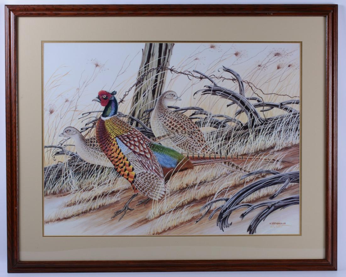 William J. Stephenson Pheasant Print, Signed: William J. Stephenson limited edition print "Fall Splendor Ringnecked Pheasant" created for the Agricultural Division of The Upjohn Company. Signed in plate and signed and numbered 456 / 3000 to the l