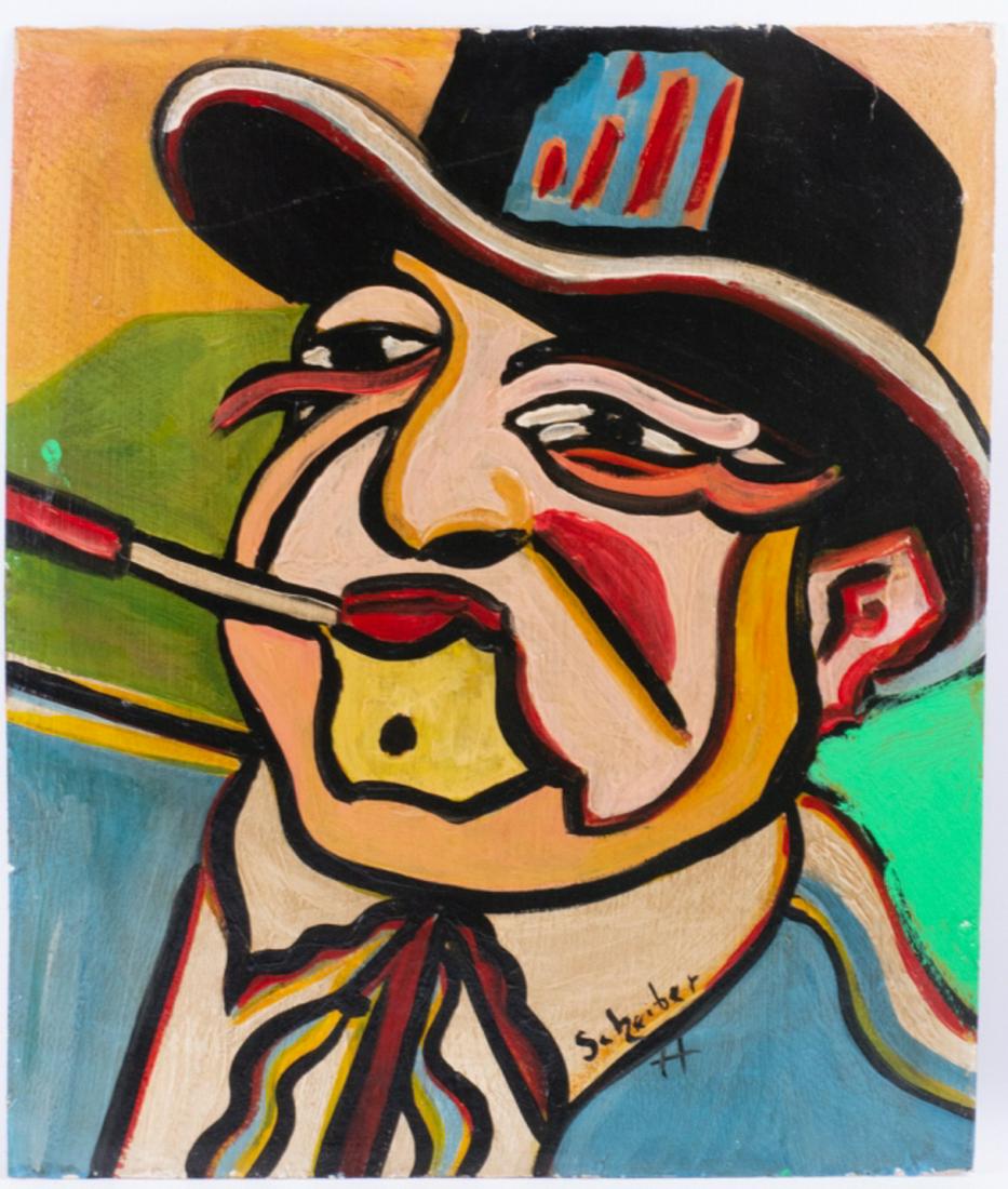 Hugo Scheiber Male Portrait Oil On Cardboard: Hugo Scheiber (Hungary/Austria, 1873 - 1950) unframed oil on cardboard painting in brightly toned hues depicting the portrait of a man smoking a cigarette, signed to lower right "Scheiber H". Measures