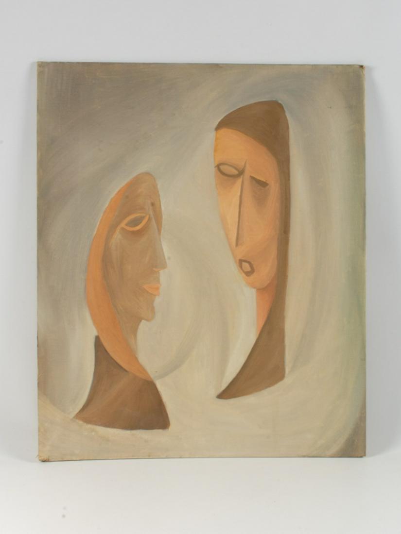 Oil on Artist Board in the Manner of Modigliani: Oil on artist board of two female heads, in the manner of Amedeo Modigliani. Unsigned. Measures approximately 24" in height by 19-3/4" in width.All sales are subject to Bremo Auctions Terms & Conditio